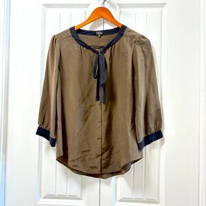 Aritzia Babaton Sabrina Silk Blouse with Neck Tie Brown – M
